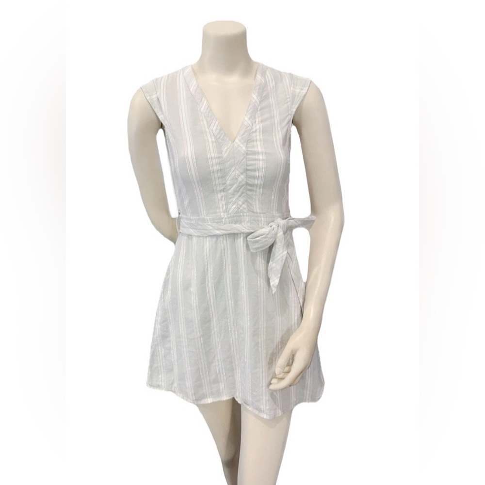 O’Neill Striped Mini Dress Size Small Tie Waist V Neck Gray White